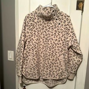Leopard Print Cowl Neck Fleece Pullover
